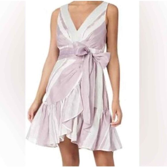 Rebecca Taylor Faux Wrap Ruffle Hem Dress Bow Silk Linen Sleeveless Size 10 - Picture 14 of 15